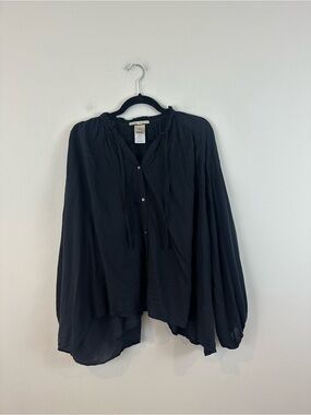 Ne Quittez Pas Black Women's Long-Sleeve Peasant Blouse Size Large